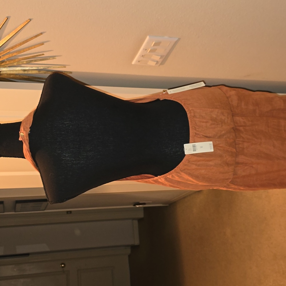 BRAND NEW ANTHRO Cloth & Stone Linen Cross-Halter Maxi Dress Medium Dark Orange - Picture 3 of 4